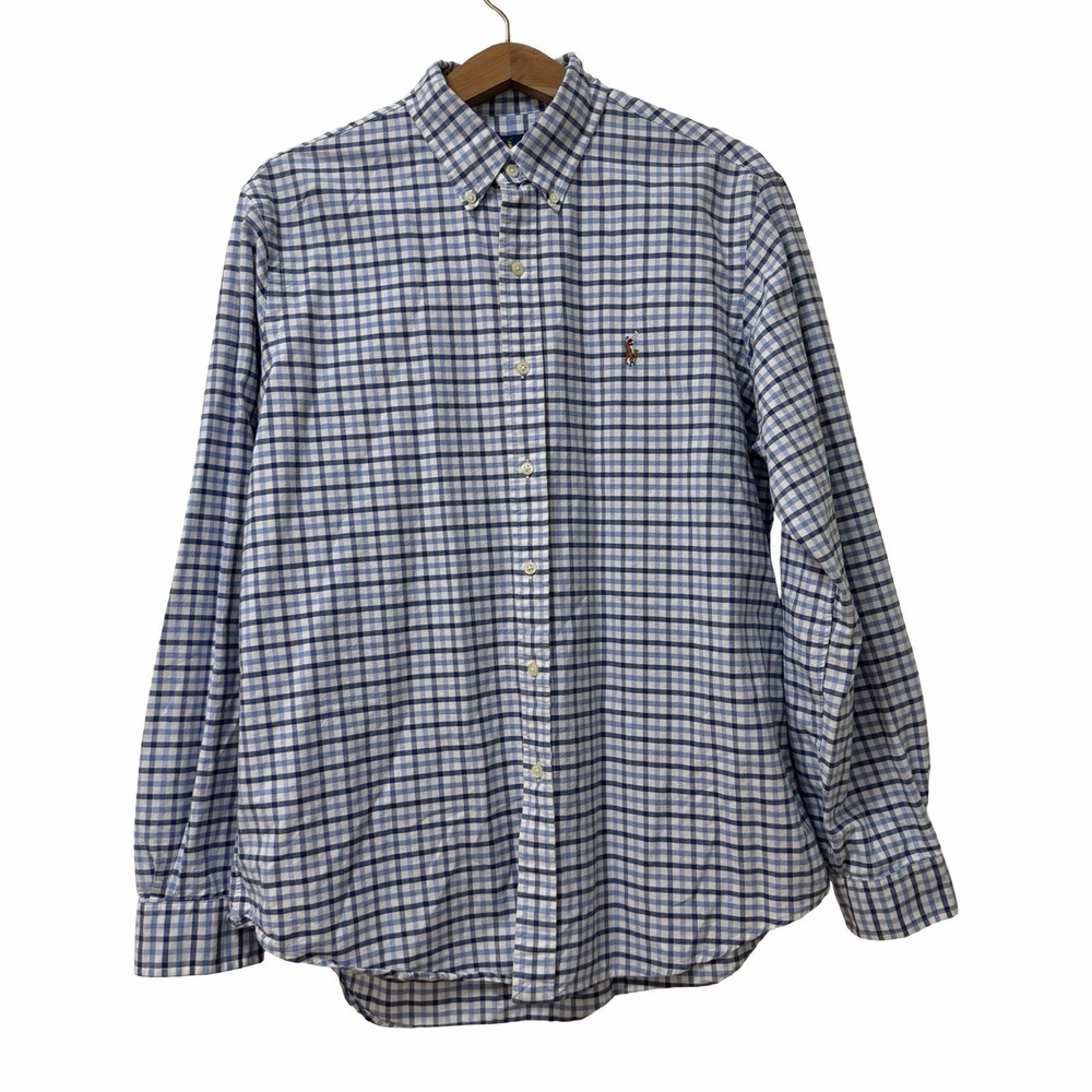 Ralph Lauren Mens Plaid Pony Classic Oxford Button Down Shirt Size L Blue Office